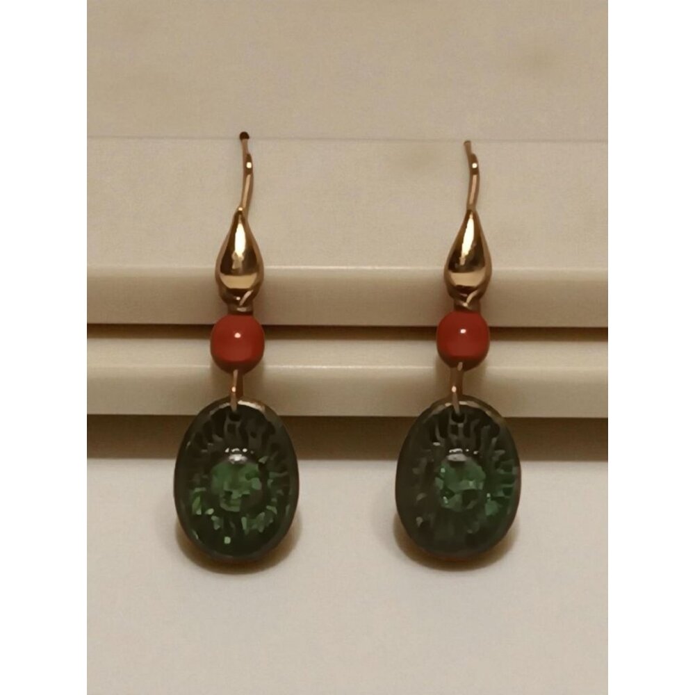 Dangle Drop Pierced Earrings Boho Sunface Southwest Bronze with Patino